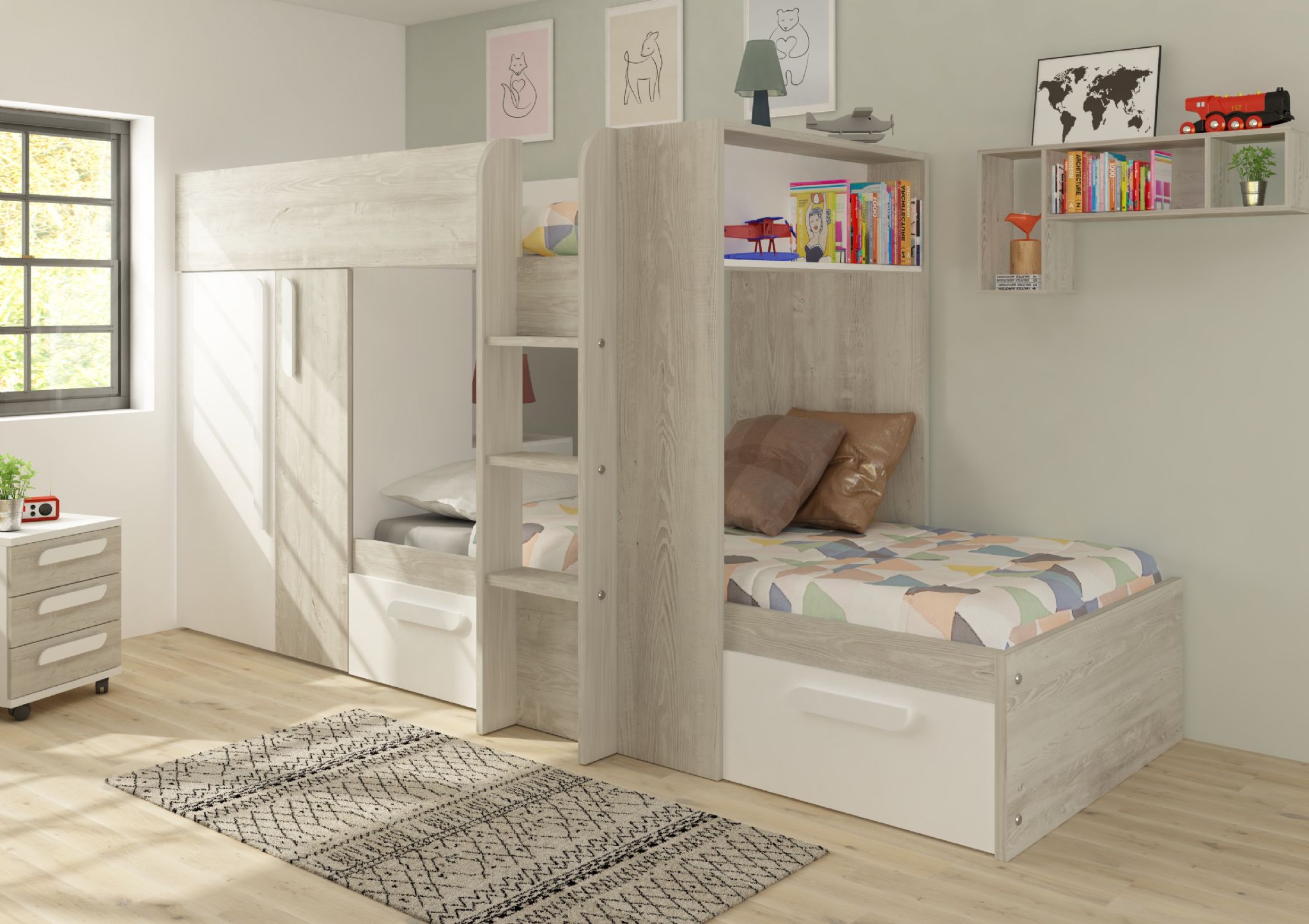 Kids Beds Barca White Bunkbed, Barcelona Off White Bunk Bed