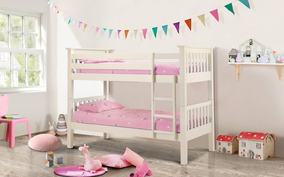 white bunk bed frame