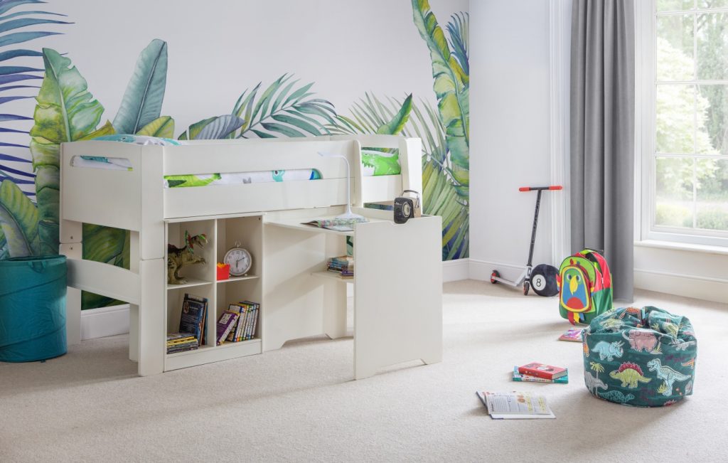 Pluto Midsleeper Stone White Cube Bookcase Desk Roomset