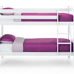 bella white bunk bed front dressed