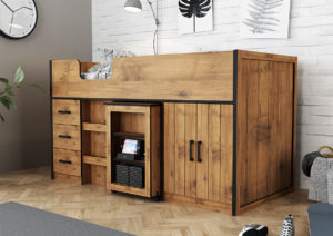 Rocco Midsleeper with Pullout Storage Vintage Oak with Black Frame 3