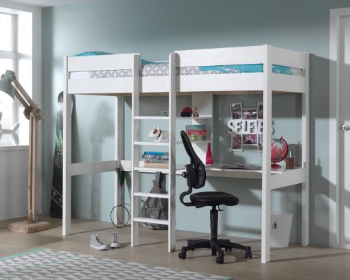 Breeze high sleeper with desk white 15728