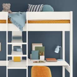 uno high sleeper with desk and shelving white front view crop desk