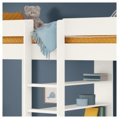 uno high sleeper with desk and shelving white side view crop ladder