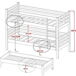 classic pine tomi bunk bed with trundle and storage for kids h 1610mm w 1980mm d 980mm multi functional~5056601243860 03c MP