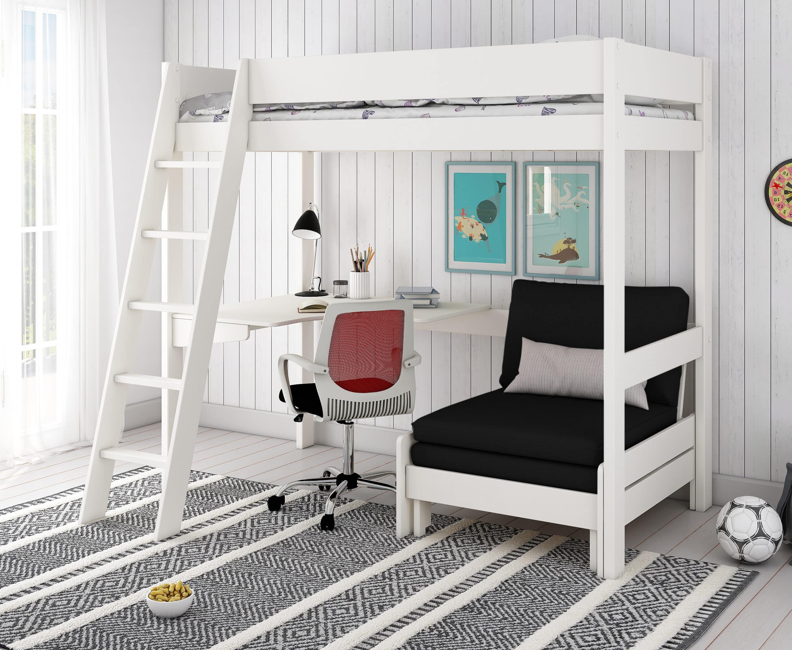 kids avenue estella white high sleeper bed 4 with black sofabed desk 01 scaled