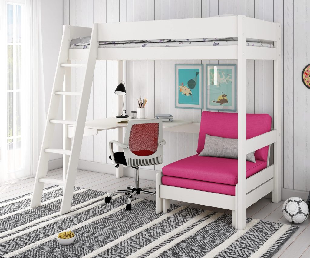 kids avenue estella white high sleeper bed 4 with pink sofabed desk 01 scaled