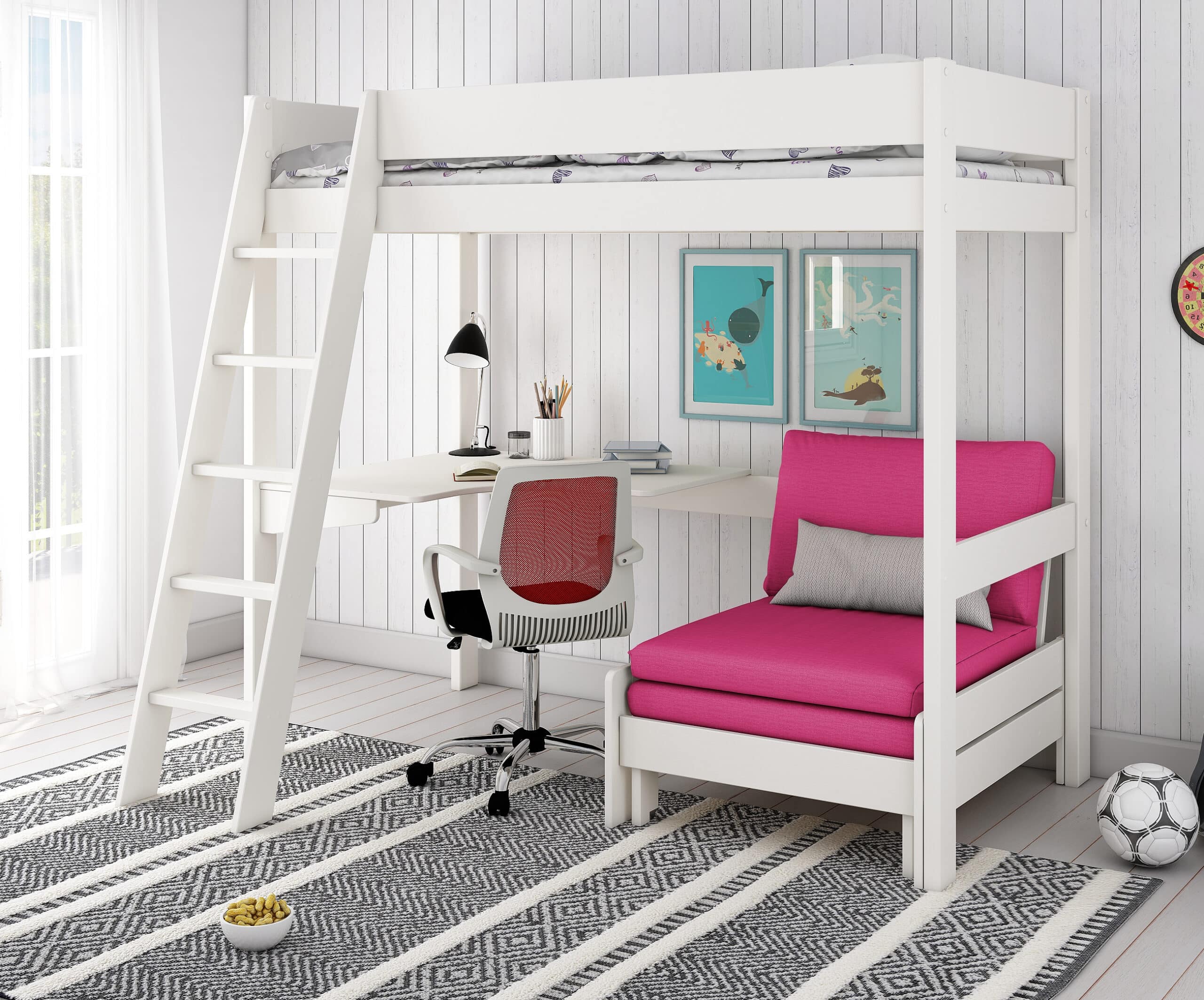 kids avenue estella white high sleeper bed 4 with pink sofabed desk 01 scaled