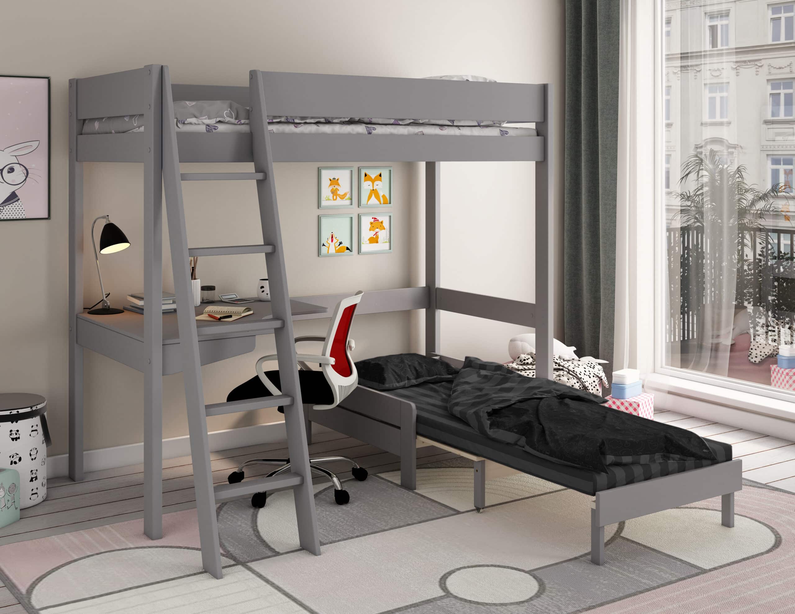 kids avenue estella grey high sleeper bed 1 with black sofabed desk 03 scaled