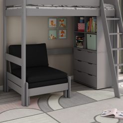 kids avenue estella grey high sleeper bed 2 with black sofabed chest cube 01