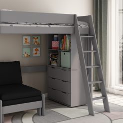 kids avenue estella grey high sleeper bed 2 with black sofabed chest cube 02