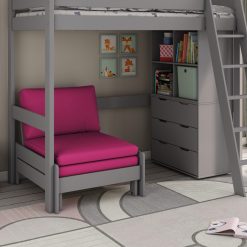 kids avenue estella grey high sleeper bed 2 with pink sofabed chest cube 01
