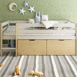 Scandi Toddler Cabin Bed with two storage drawers in Cashmere & Oak (3)