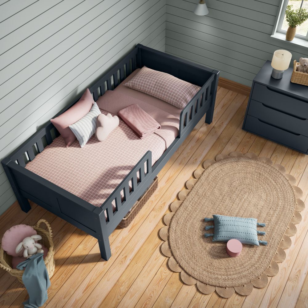 arven junior bed with safety guard rails blue birds eye