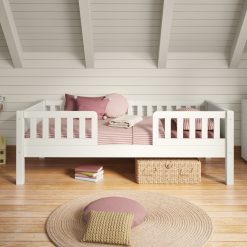 arven junior bed with safety guard rails white closer front view