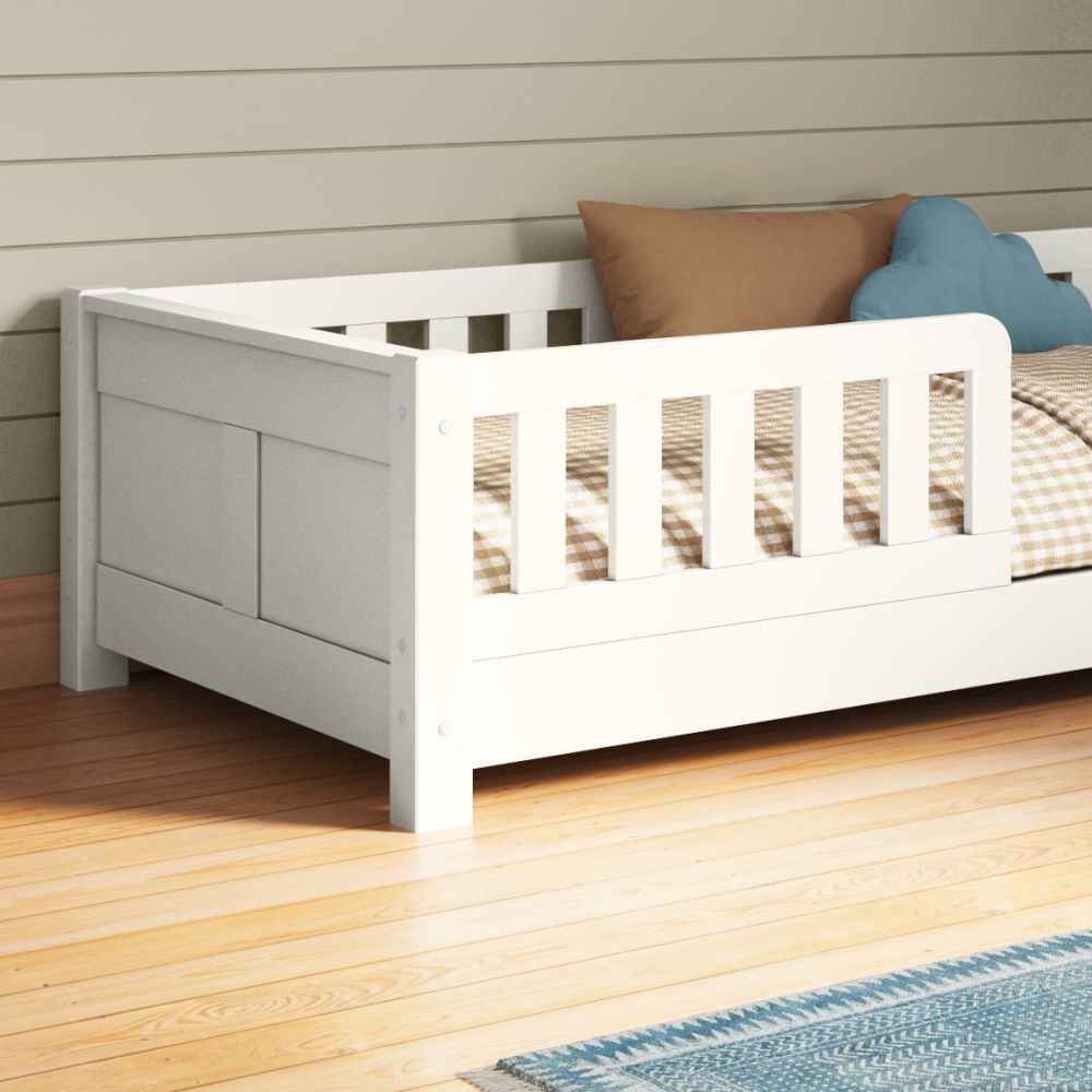arven junior floor bed white headboard detail side view