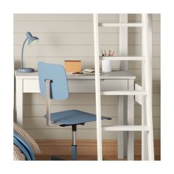 closer front view of the storage desk under the white arven high sleeper with single bed and storage desk white