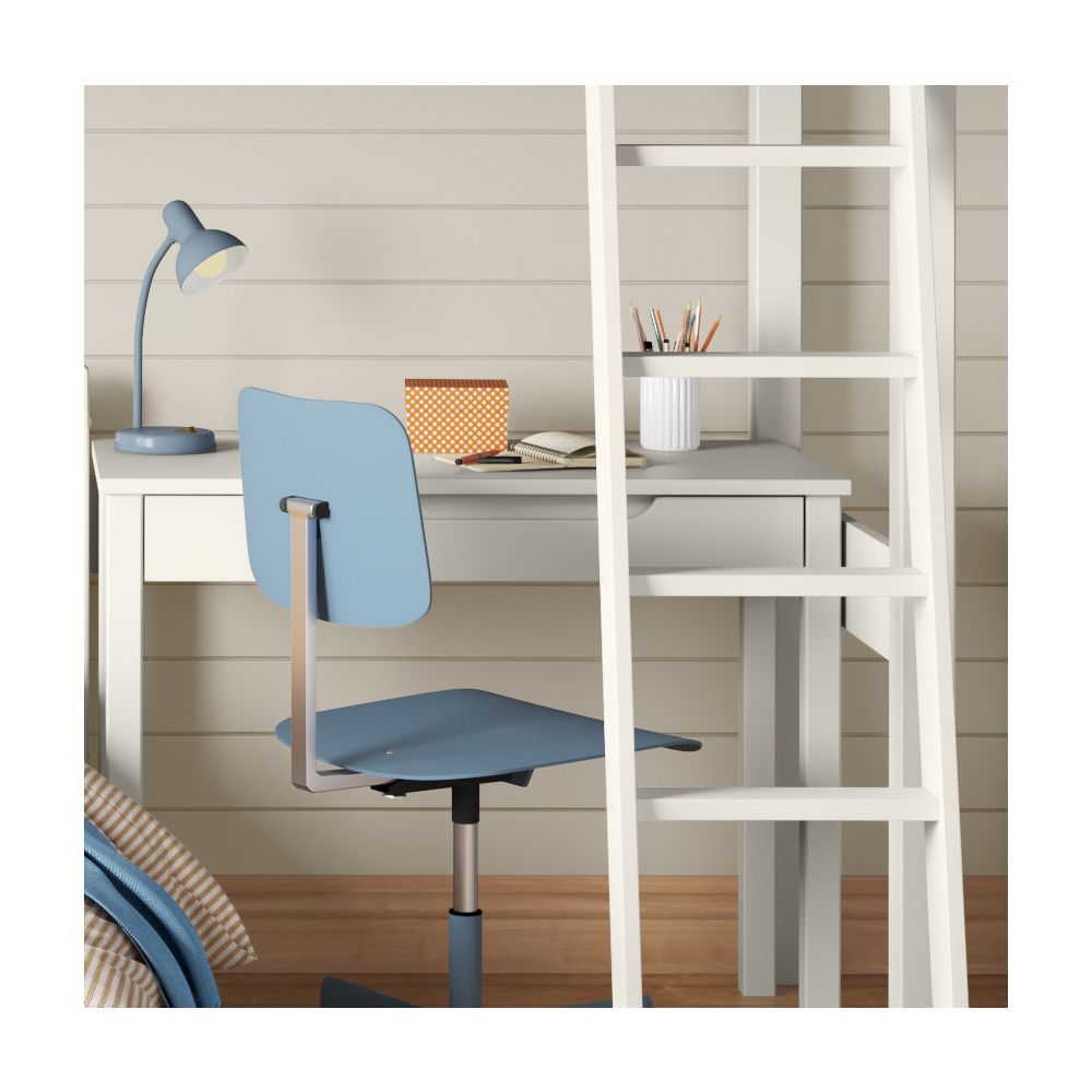 closer front view of the storage desk under the white arven high sleeper with single bed and storage desk white