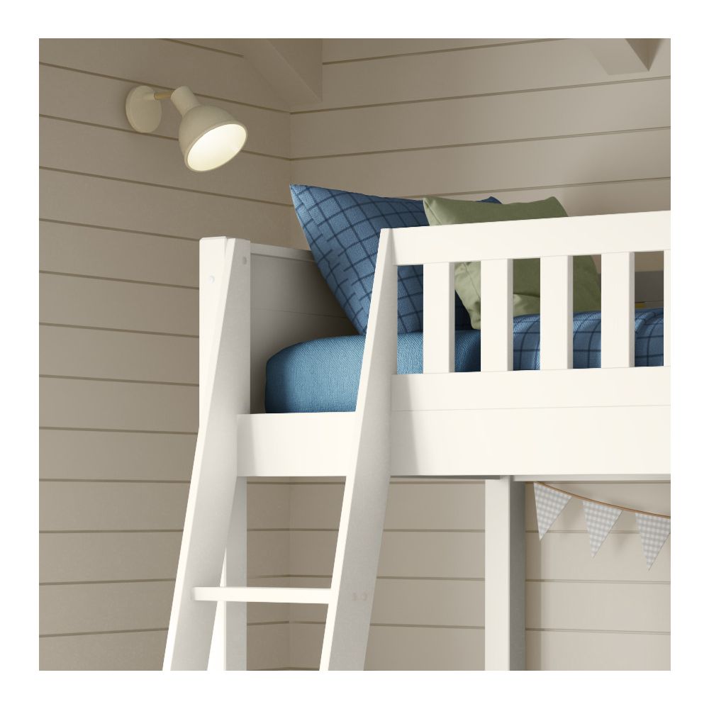 closer side view of the slanting ladder on the white arven high sleeper