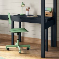 closer side view of the storage desk under the blue arven high sleeper