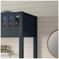 detailed angled view of blue arven high sleeper headboard