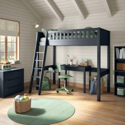 stompa arven blue high sleeper with freestanding desk centre angled