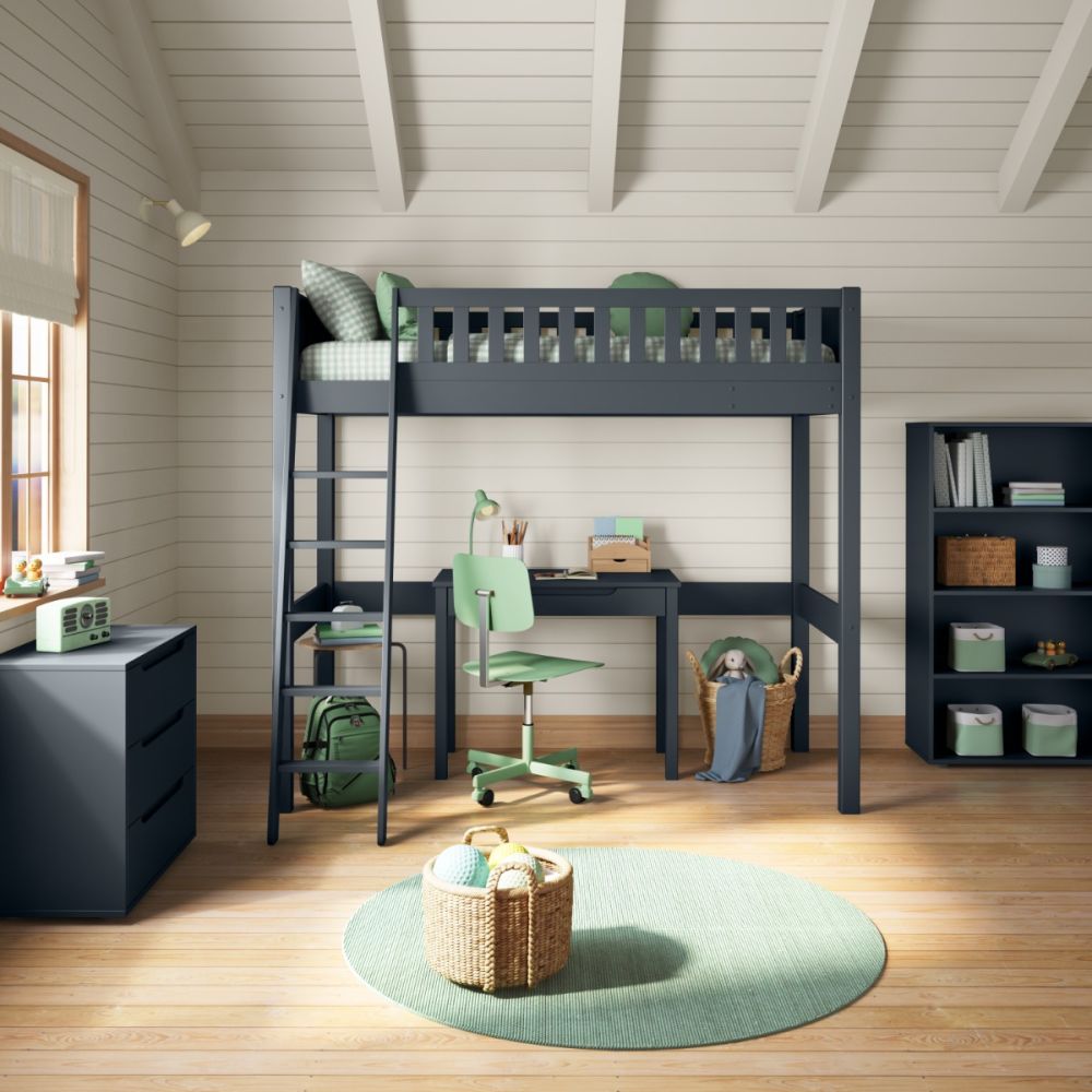 stompa arven blue high sleeper with freestanding desk centre front