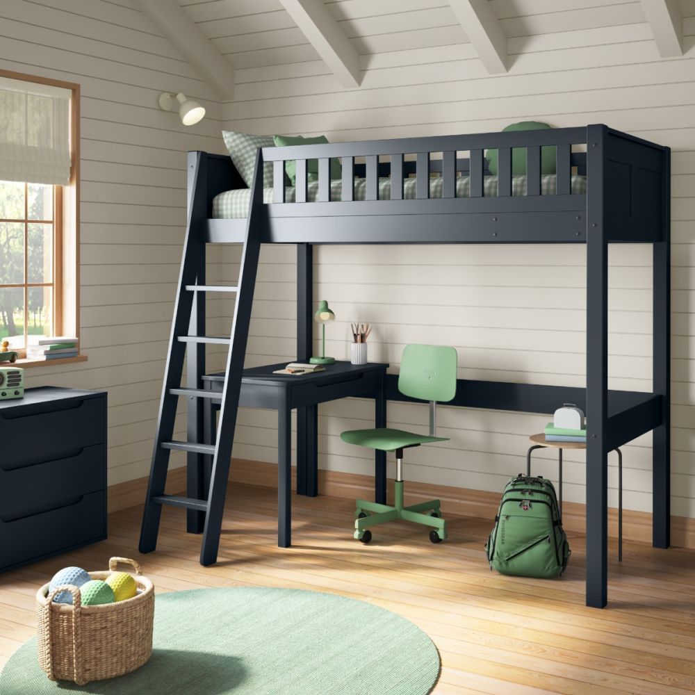 stompa arven blue high sleeper with freestanding desk left zoomed