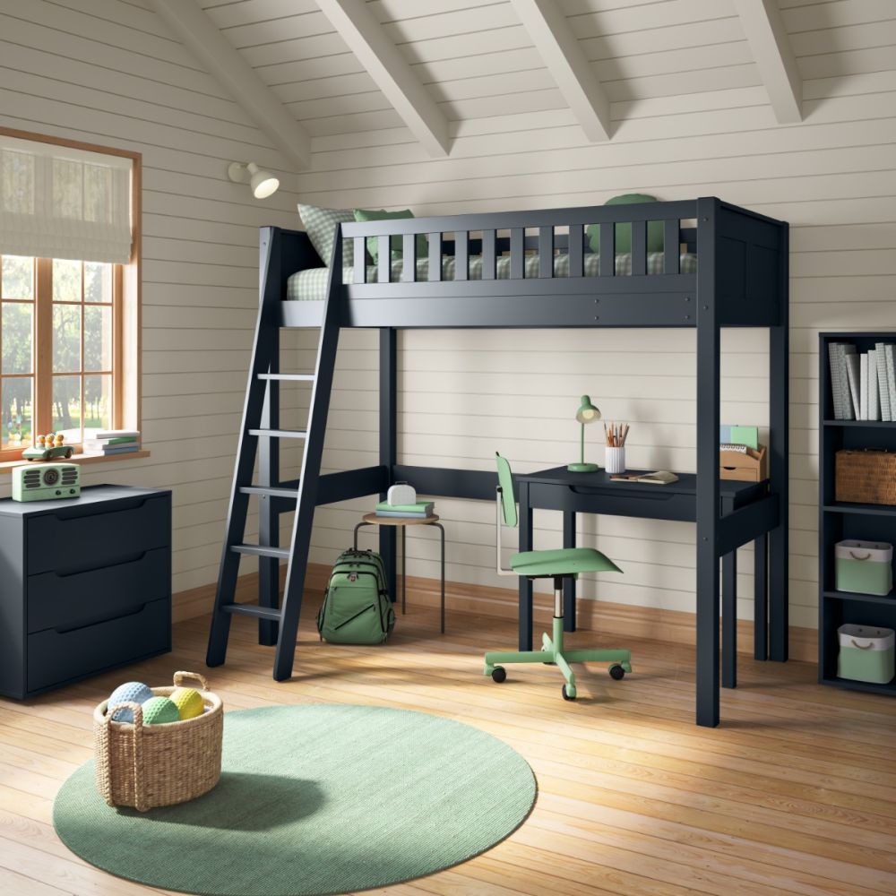 stompa arven blue high sleeper with freestanding desk right angled