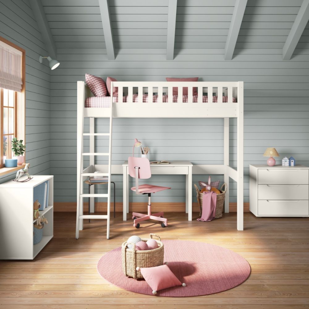 stompa arven white high sleeper with freestanding desk centre front