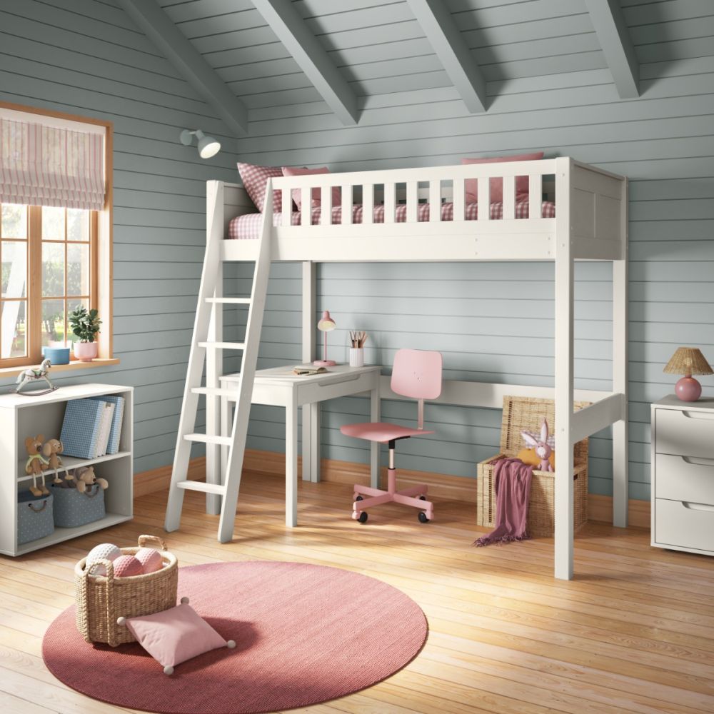 stompa arven white high sleeper with freestanding desk left angled