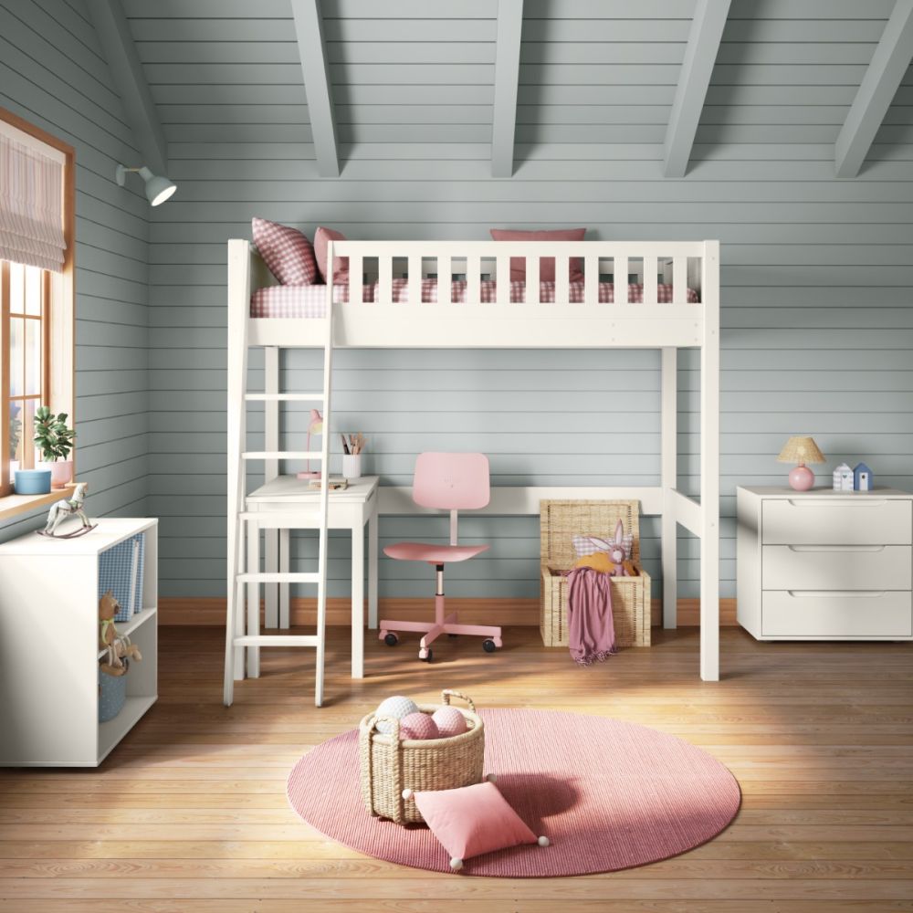 stompa arven white high sleeper with freestanding desk left front