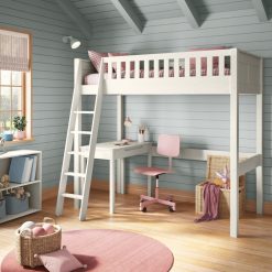 stompa arven white high sleeper with freestanding desk left zoomed