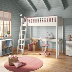 stompa arven white high sleeper with freestanding desk right angled