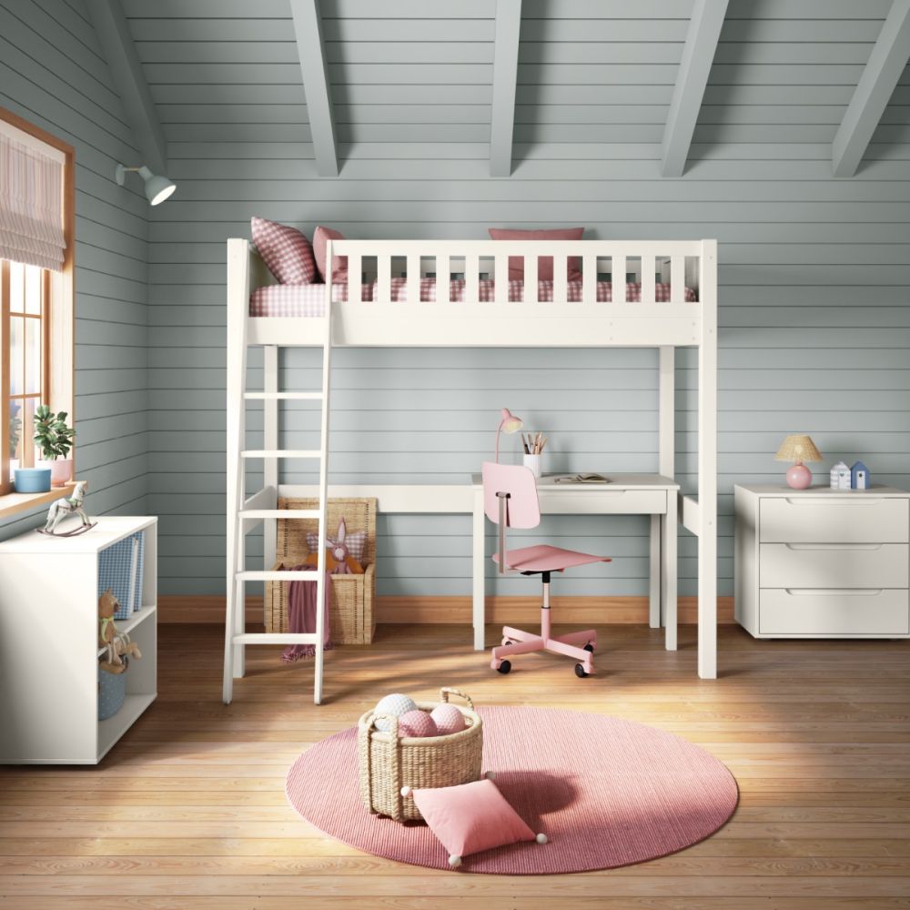 stompa arven white high sleeper with freestanding desk right front