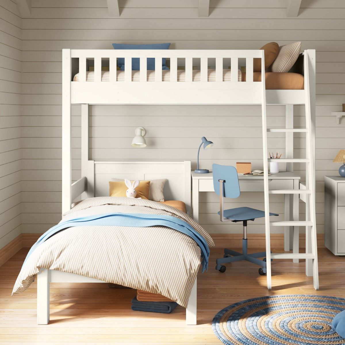 stompa arven white high sleeper with single bed freestanding desk front zoomed