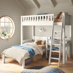 stompa arven white high sleeper with single bed freestanding desk zoomed
