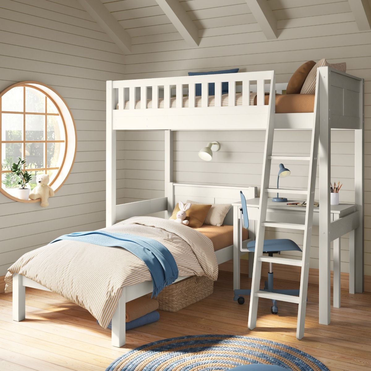 stompa arven white high sleeper with single bed freestanding desk zoomed