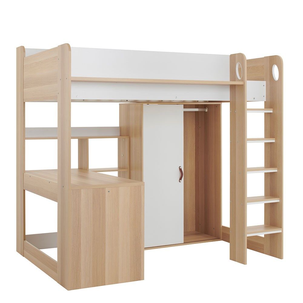 kids high sleeper with storage in oak ava